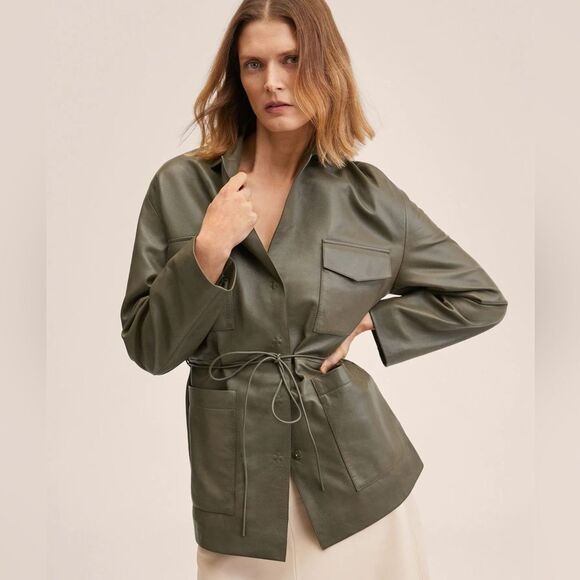Mango Leather Military Belted Jacket similar to Toteme Jacket - Picture 8 of 8